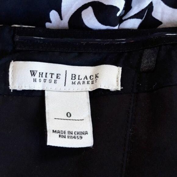 WHBM Dress Convertible Fit & Flare Tea Length Scroll Floral Print Black Sz 0 - Picture 3 of 8